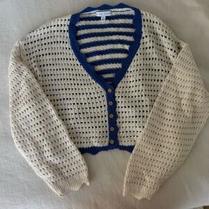 Grey Bandit - Miou Muse:  Blue and Cream Knit Cardigan